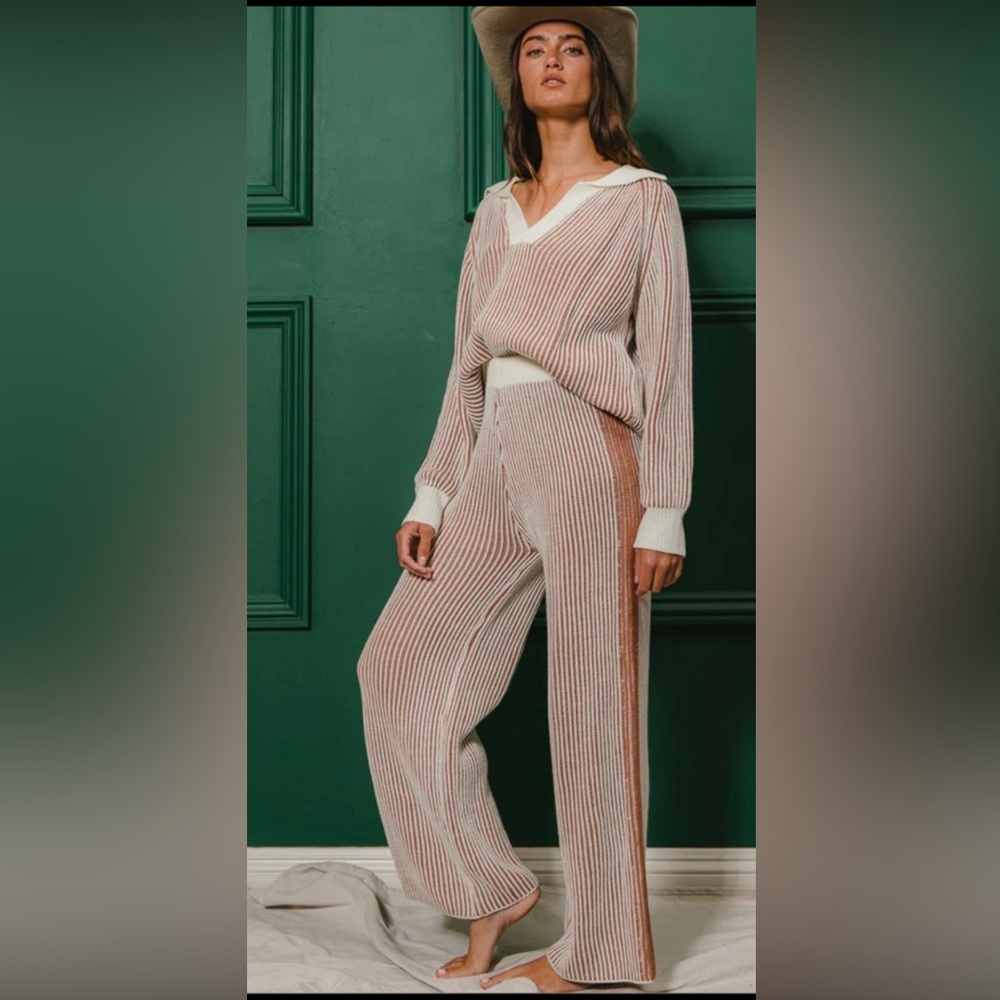 BiBi set- XL- Cinnamon & Ivory Ribbed Knit Lounge Set (30”ptp for top)